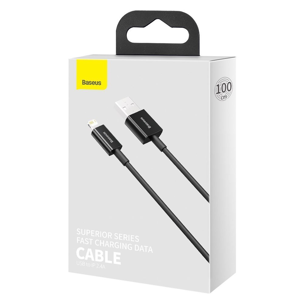 Baseus Superior Fast Charge USB-A till Lightning Kabel, 2.4A, 1m - Svart