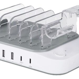 DELTACO USB-laddningsstation, 4xUSB-A, 2xUSB-C, 50W - Vit