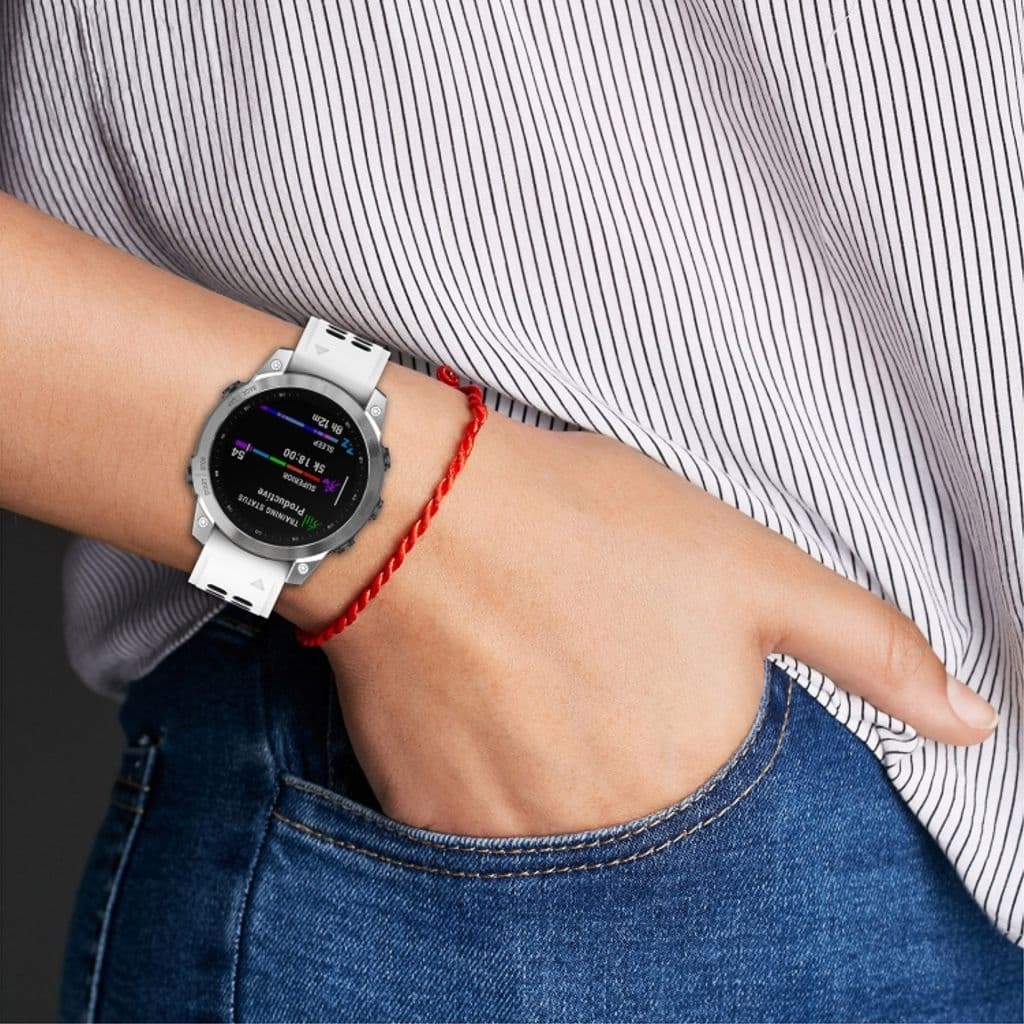Silikonarmband Garmin Fenix 7S/6S/5S/Plus – Vit/Svart