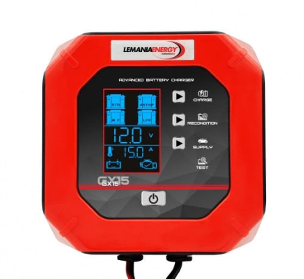 Lemania GX15 12V/24V Laddare 15A – AGM, EFB, VRLA, LiFePO4 – 24–300Ah