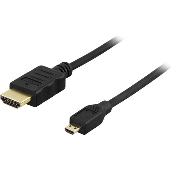 DELTACO HDMI 1.4-kabel, HDMI Type A ha - HDMI Micro ha, guldpläterad, 2m, svart