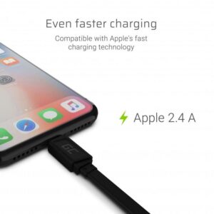 Green Cell Flat Cable USB-A - Lightning, 25 cm, snabbladdning Apple 2.4A
