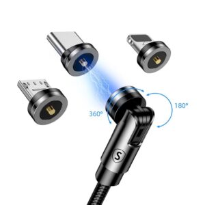 SiGN 3-in-1 360° Magnetkabel Lightning, USB-C, Micro-USB, 2.4A - Svart