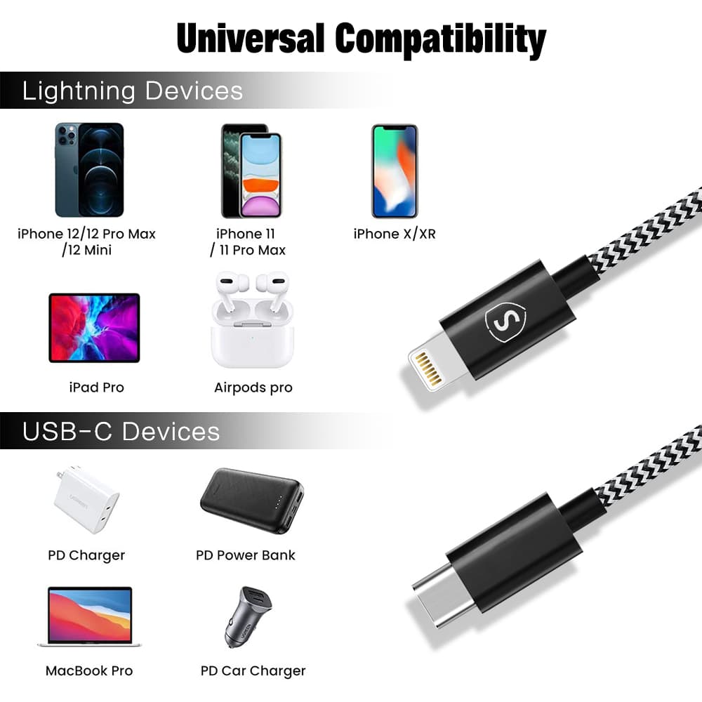 SiGN Skin USB-C till Lightning Kabel 2.1A, 2m - Svart/Vit