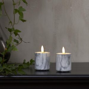 Led blockljus 2-pack marble med timer