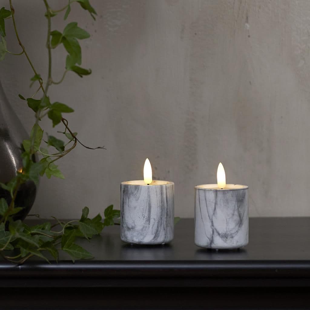 Led blockljus 2-pack marble med timer