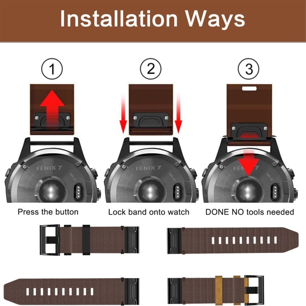 Garmin Fenix 7 Pro 47mm Klockarmband i PU-läder - Brun