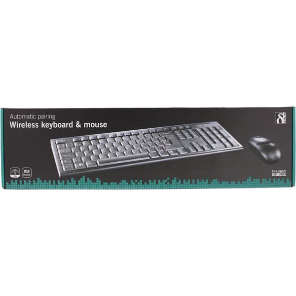 DELTACO trådlöst tangentbord och mus, USB, 10m, nordisk, svart