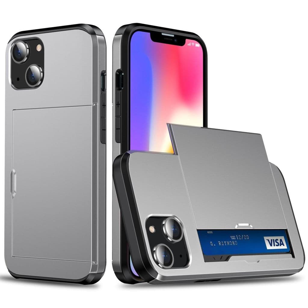 iPhone 14 Skal med glidkortshållare - Grå