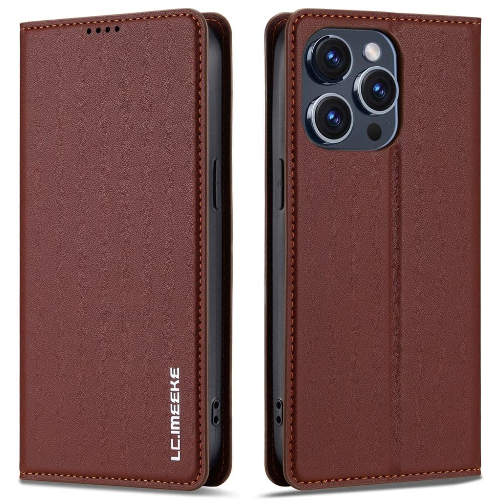 LC.IMEEKE iPhone 14 Pro Plånboksfodral Stativ PU-läder – Brun
