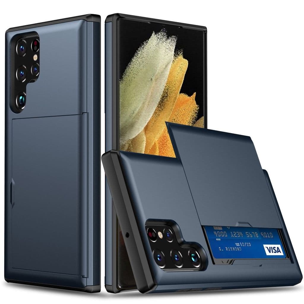 Samsung Galaxy S24 Ultra Skal med glidkortshållare - Marinblå